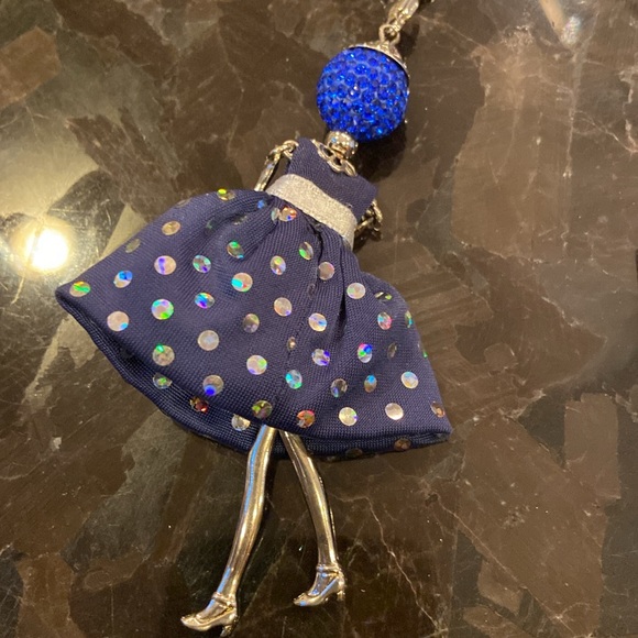 Le Amiche Silver-Tone Sky Blue Rhinestones Doll Charm w/Chain 32” Made In Italy - Picture 5 of 8